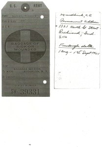 This is a picture of the luggage tag that was on my grandfather's belongings when he was sent home at the end of the war.